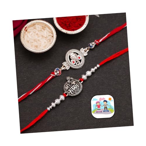 Image of CraftVatika Ganesha Silver Rakhi for Brother Krishna Rakhi for Bhaiya Silver Rakhi Set of 2 for Bhai Boy Kids Rakhi Combo Rakshabandhan Rakhi Set, Fridge Magnet for Door Decor