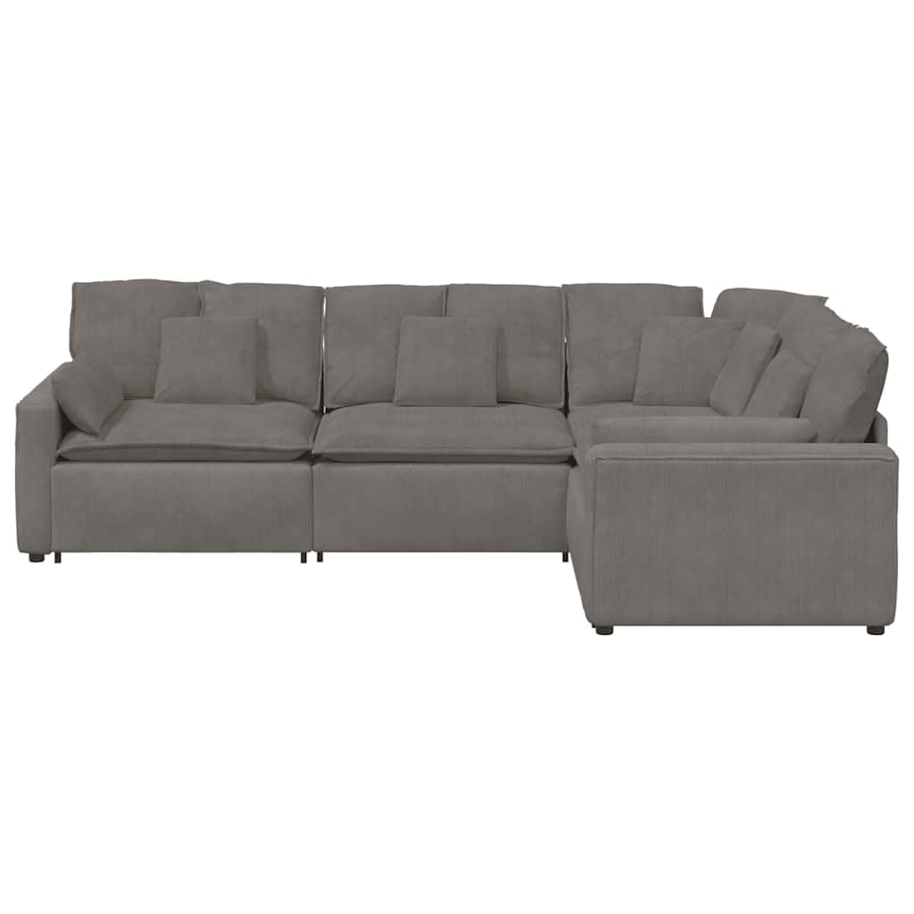 Sofá modular con cojín de pana gris claro, 317 x 217 x 64 cm, esquina tapizada, con estructura de metal y relleno de espuma para salón, salón y cine en casa