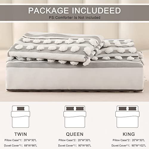 Enjohos Queen Size Duvet Cover Set - Tufted Dots Duvet Cover Queen Boho Chic Pom Pom Bedding For All Seasons, Microfiber Bedding Duvet Cover Sets (Grey, Queen-3Pcs, 90X90'') #TOP6