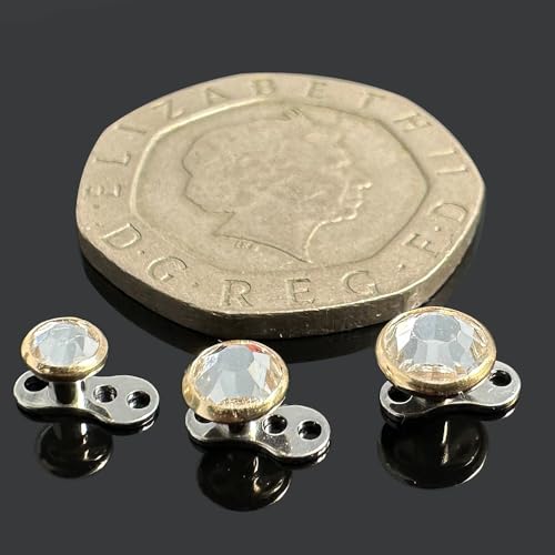 14K Solid Yellow Gold Round Crystal Stone Top with G23 Grade Titanium Internally Micro Dermal Anchor Drivers - Surface - Skin Piercing4