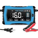 16 AMP Battery Charger, 6V/12V/24V Smart Car Battery Charger, Trickle Charger, Fully Automatic Chargers and Maintainer for Car, Motorcycle, Lawn Mower, Lead-Acid, Lithium, LiFePo4 Batteries
