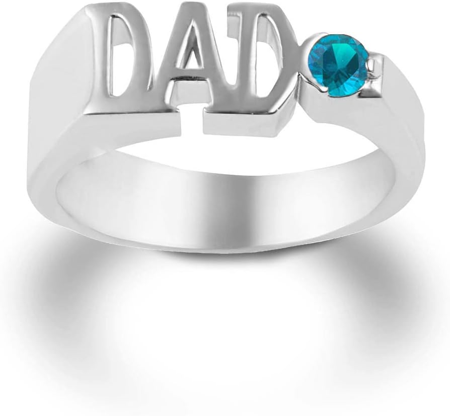 Claddagh Gold Men's Sterling Silver Personalized Birthstone Cubic Zirconia DAD Ring