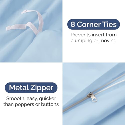 Image of Duvet Cover Queen Size Set - Extra Soft Queen Duvet Cover 90 inch x 90 inch with 2 Pillow Shams for Women, Men, Kids & Teens - Hotel Luxury w / Zipper Closures & Ties - Comfy, Cozy & Breathable (Light Blue)