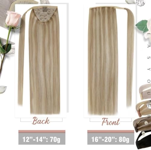 Easyouth Blonde Ponytail Extension Human Hair Highlight Real Hair Ponytail Extension Highlight Blonde Wrap Around Ponytail Hair Extensions Real Human Hair 12 Inch 70g - Image 4