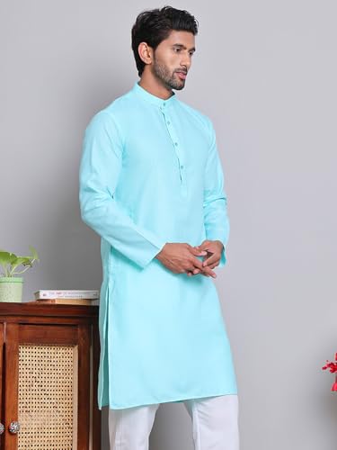 Image of Amazon Brand - Tavasya Men Casual Collared Festive Kurta | Cotton Blend | Solid | Knee Length | Regular Fit (Available in Plus+ Sizes)