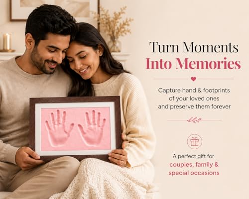Image of Adult, Couple, Blessings Clay Handprint & Footprint Kit with XL Box Frame (37cm x 28cm x 2.5cm) & Impression Clay (750 GMS) (Black Frame-Pink Clay)