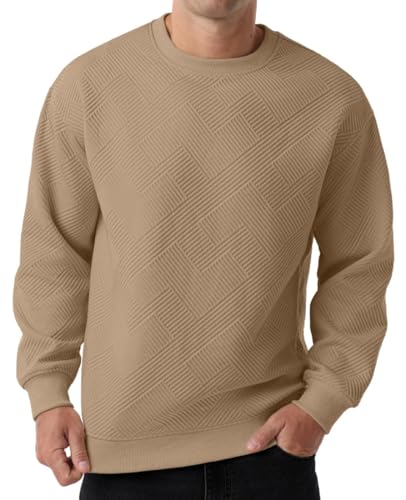 PrinStory Sweter męski z długim rękawem, bluzki z okrągłym dekoltem, casual, na czas wolny, ciepły top, brązowy, XL