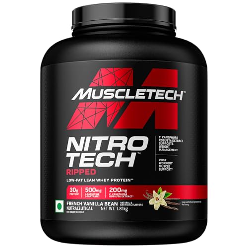 Image of MuscleTech Nitrotech Ripped,1.81Kg (4Lbs),French Vanilla Bean,Low Fat Lean Whey Protein,+ Weight Management,30G From Whey Protein,500G (L-Carnitine & L-Tartrate),200Mg C