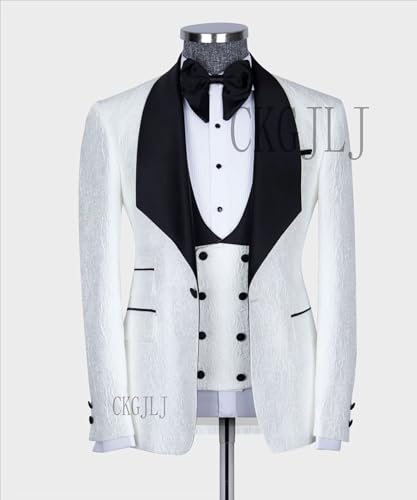 Floral Jacquard 3 Piece Suit for Men Slim Fit Double Breasted Tuxedo Suits Wedding One Button Blazer Shawl Lapel3