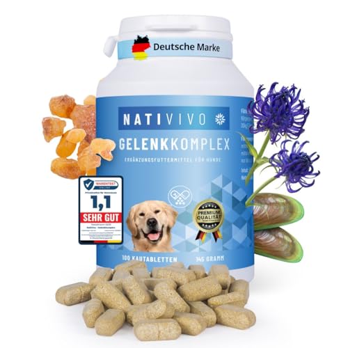 NATIVIVO Gelenktabletten Hund - Grünlippmuschel Hund - Gelenkkomplex Vital Rezeptur mit Weihrauch Teufelskralle & MSM - Grünlippmuschel Kapseln - Unterstützt Gelenke & Beweglichkeit Made in Germany