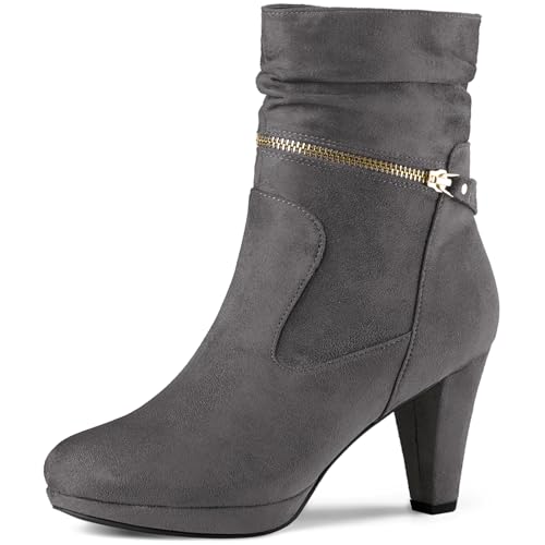 Perphy Round Toe Platform Block Heels Mid Calf Boots for Women