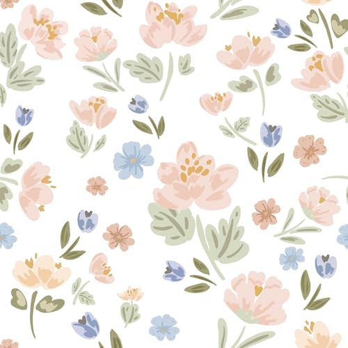 Timeet Papel pintado autoadhesivo con flores blancas 44 cm × 3 m, lámina adhesiva para muebles, diseño de flores y hojas, autoadhesivo, resistente al agua, extraíble, revestimiento de pared