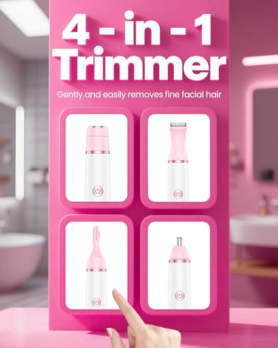 Tondeuse Intime Femme, Rasoir Electrique Femme: 4 en 1 Tondeuse Intime Maillot Rasoir Életctriques Indolore pour Bikini/Aisselles/Jambes/Visage/Bras/Sourcils/Nez, Sec et Humide, Rechargeable – vue 2