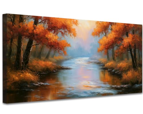 SHMAO Fall Canvas Wall Art Autumn Forest Landscape Prints, Rustic