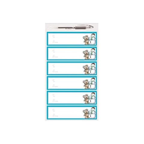 12 Teal Blue & Silver 3D Handcrafted Christmas Gift Tags With Free Metallic Pen - Cute Snowman & Bear Cover