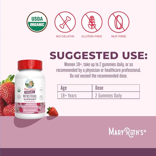 organic menstrual support gummies by maryruth39s  for the relief of common symptoms of premenstrual syndrome  pms support  premenstrual mood support  usda organic  non-gmo  vegan  30 servings