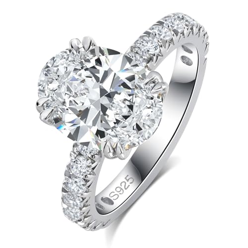 3CT Oval Cut Moissanite Engagement Rings for Women D Color VVS1 Solitaire 14K White Gold Plated 925 Sterling Silver