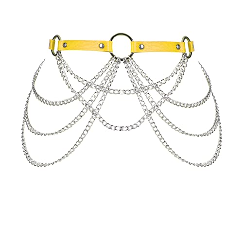 Women's Body Harness Fashion Leather Garter Belt Waist Metal chain Punk Belt Christmas Festival Dance Costume