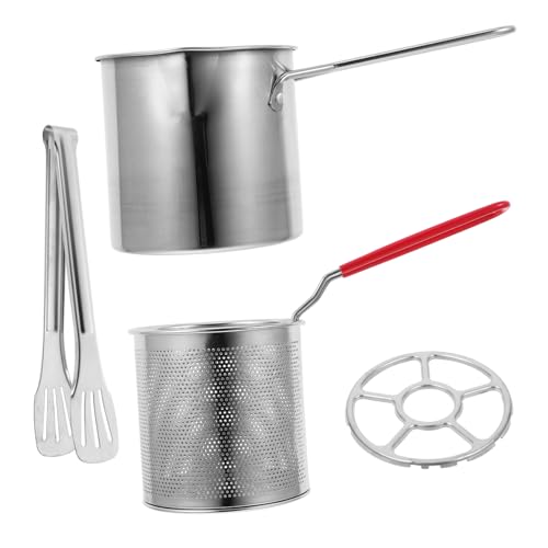 Holibanna 1juego Freidora Inoxidable Con Cesta De Drenaje y Anillo Para Cocina Gas Mini Olla Profunda Para Papas y Aros De Cebolla Diseño Ahorrar Casa