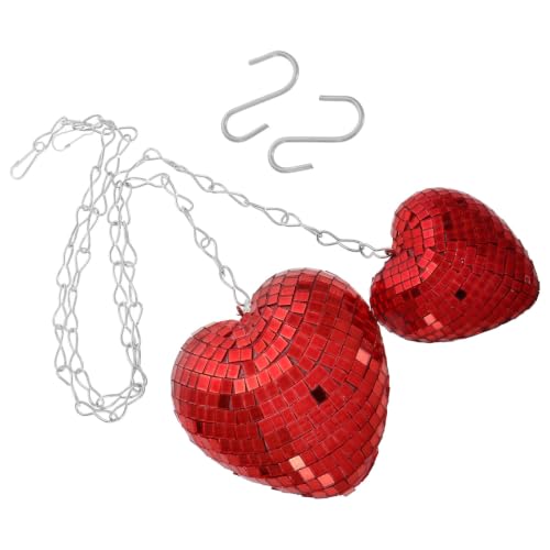 2 unidades de bolas espejadas colgantes en forma de corazón con cadena, bolas espejadas rojas de vidrio para decoración de fiestas, eventos y ambiente para el Día de San Valentín miniatura 1