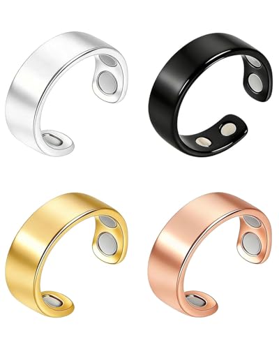 GAJUS Anillos De Terapia Magnética 4 Piezas De Aleación, Anillo Magnético De Drenaje Linfático, Anillo Abierto Ajustable Para Pérdida De Peso, Anillos Delgados Terapéuticos Para Uso Diario