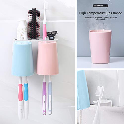 Toothbrush Holder, Wall Mounted Bathroom RV Accessories Organizer with 2 Cups for Electric Toothbrush Toothpaste Combs Razors Eyebrow Trimmers Facial Cleansers Storage - Thumbnail 2