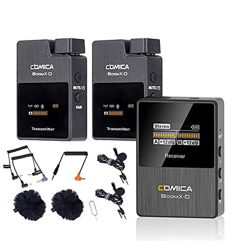 Comica BoomX-D D2 2.4G 1-Trigger-2 Wireless Lavalier Microphone, for DSLR Camera iPhone Smartphone, OLED Display Transmitter & Receiver, Separate Stereo Recording for Podcast Interview Vlog YouTube