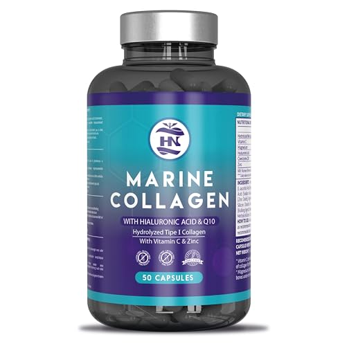 Colageno Marino Hidrolizado 744mg-50 Capsulas - Colageno con Acido Hialuronico, Vitamina C, Zinc, Coenzima Q10 - Marine Collagen para Articulaciones, Huesos, Piel, Cabello y Uñas