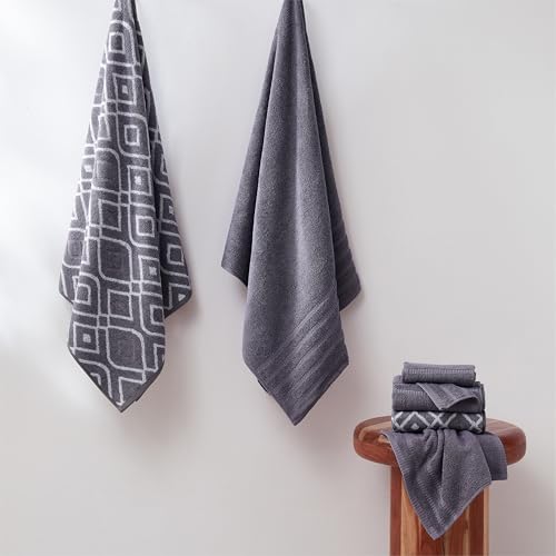 Image of Modern Threads 6 Piece Bath Towel Set - Bathroom Set with 2 Bath Towels, 2 Hand Towels, and 2 Wash Cloths - 100% Cotton, Super Absorbent & Extra Soft - Reversible Classic Diamond (Purple)