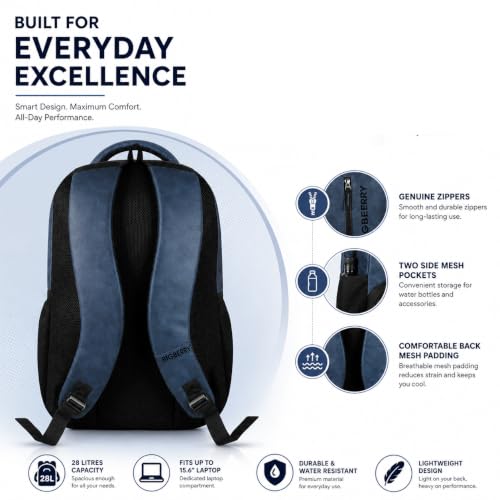 Image of BIGBERRY Rodeo | Leatherite Faux Leather Laptop Backpack for Men & Women | Water Resistant Medium Office, Travel, College Bag | Fits Up to 15.6 Inch Laptop | Travel, Casual & Business, Unisex