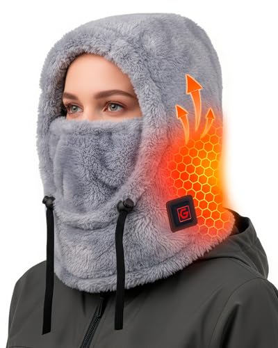 Heated Sherpa Balaclava Gear for Women Ice Fishing Hunting Snowboarding Motorcycle Face Motos Ski Hiking Outdoor Cycling Bicicletas Climbing Winter Accesorios Accessories Grey Biking Cold Weather Snow