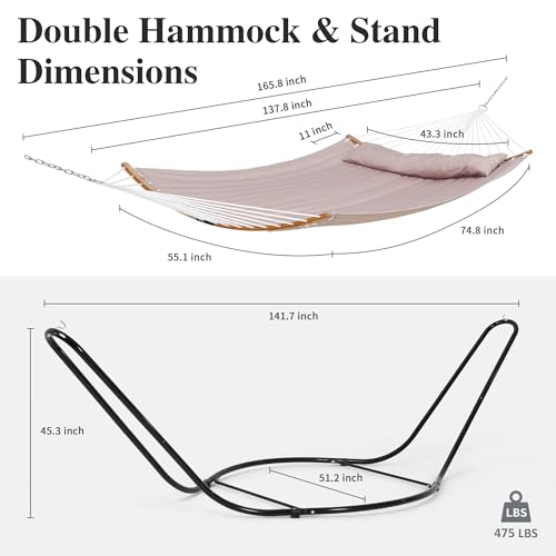 Image of SUNCREAT Outdoor Portable Hammock with Stand, 475 lbs Capacity, Tan