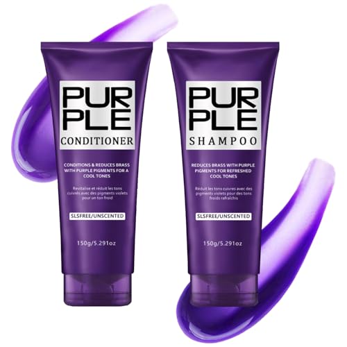 Purple Shampoo and Conditioner Set for Blonde Silver Brown Bleached Highlighted Hair Color Treated Hair Enhance Blonde Tones Repair Damaged Hair Adds Stronger Shine Hydration 2 x 5.29 oz