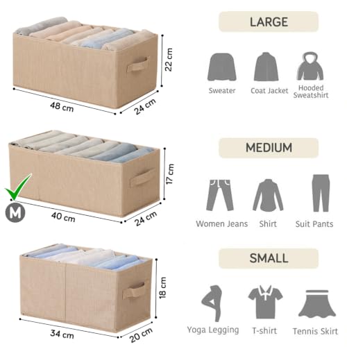 Image of HOKIPO Foldable Storage Boxes for Clothes Organizer for Wardrobe | Storage Bins for Wardrobe Fabric Organizers with Handle, Medium, Pack of 2 - Beige (AR-6684-BGE*2)