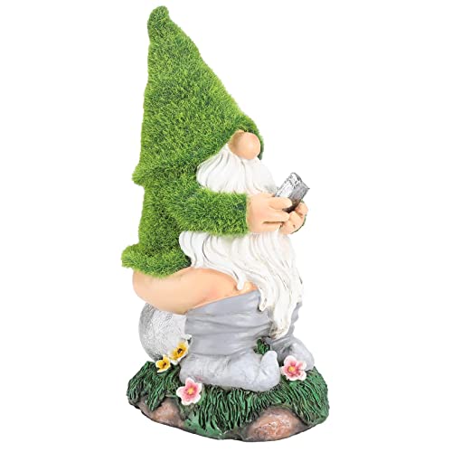 Ovewios Garden Gnome Statues - Resin Gnome Figurine Sitting On Solar Crackle Glass Globe Lights, Funny Garden Gnome Ornament For Patio Yard Lawn Porch Outdoor Decor #TOP13