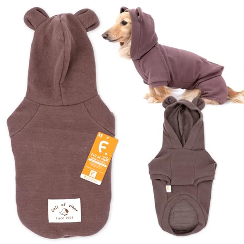 ダックス 耳付き プレミアウォーム パーカー 抜け毛対策 犬の服 フルオブビガー 10/ブラウン DL