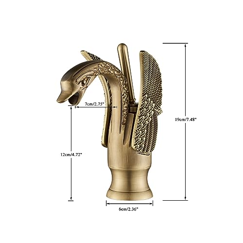 Grifo de lavabo vintage de latón macizo con silueta de cisne artístico y acabado bronce antiguo 6