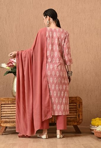 Image of Amazon Brand - Tavasya Women's Cotton Printed Kurta Set with Dupatta and Straight Pants | Salwar Suit | Ethnic Wear for Festive, Casual & Office Use