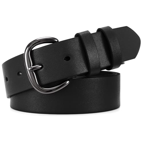 Image of WHIPPY Women Leather Belt for Jeans Pants Dresses Black Ladies Waist Belt with Pin Buckle