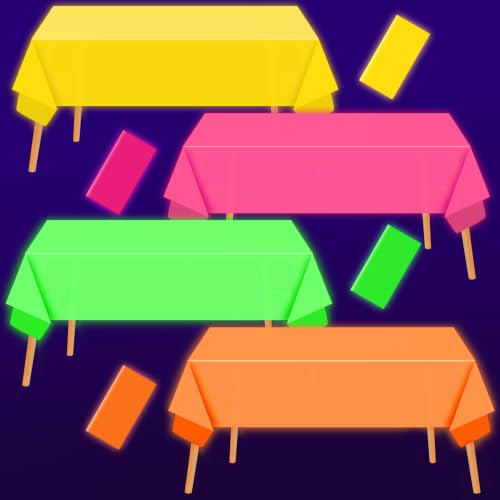 Oudain 8 Pcs Neon Color Plastic Tablecloth Rectangle Assorted Color