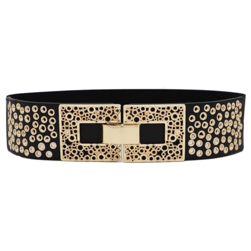 ZYALTFDC Women Y2k Punk Wide Elastic Waist Belts for Women Vintage Stretchy Cinch Belt Gold Buckle Waistband Belt for Dresses