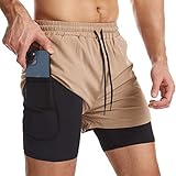 Surenow Mens 2 in 1 Running Shorts Quick Dry Athletic Shorts with Liner, Workout Shorts with Zip...