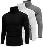 COOFANDY Rollkragenpullover Herren 3er Pack Rollkragenshirt Set Pullover Herren Schwarz Weiß Hellgrau M