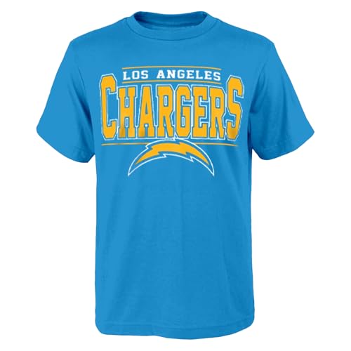 NFL Kids Youth 8-20 Officially Licensed Football Champ Wordmark Performance Primary Logo T-Shirt (Los Angeles Chargers Blue, 10-12)
