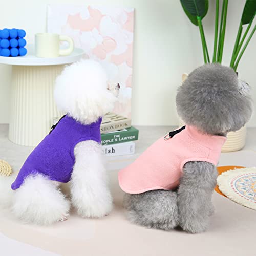 2 Pieces Chihuahua Sweater, Pink Purple Dog Sweaters For Small Dogs, Xs Dog Clothes, Winter Warm Fleece Vest With D-Ring, Tiny Dog Outfits For Teacup Yorkie Puppies Extra Small Breed Costume #TOP1