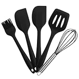 MULTI-PURPOSE 5-PIECE SET FOR EVERY COOKING NEED — This complete kitchen utensils set includes a flexible spatula, spoonula, bowl scraper, balloon whisk, and a basting brush — covering everything from flipping pancakes to folding batter, whisking egg...