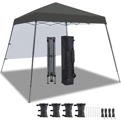 Yaheetech Pop Up Gazebo 3x3M with 1 Side Panel, Portable Backpack Bag, 4 Sandbags, 4 Ropes & 8 Stakes, Slant Leg, Dark Grey