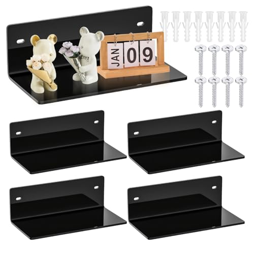 Syhdfxknp 4 Unidades Baldas Pared Sin Agujeros Repisas de Pared Floating Shelves Acrílico Reforzado 20cm - Estanterías Ligeras y Resistentes, Fáciles de Limpiar, Multiusos para Baño, Cocina, Salón