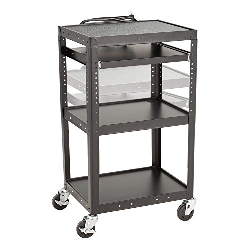 Norwood Commercial Furniture Adjustable Height Metal AV Cart with Electric Power & Sliding Tray, NOR-GNO1009-PK-SO - Thumbnail 4