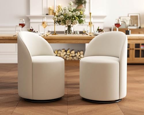 Wahson Velvet Swivel Dining Chair Set of 4, Modern Upholstered Barrel Accent Chair with 360ー Rotation, White Vanity Chair for Dining/Living Room, Bedroom, Makeup Room